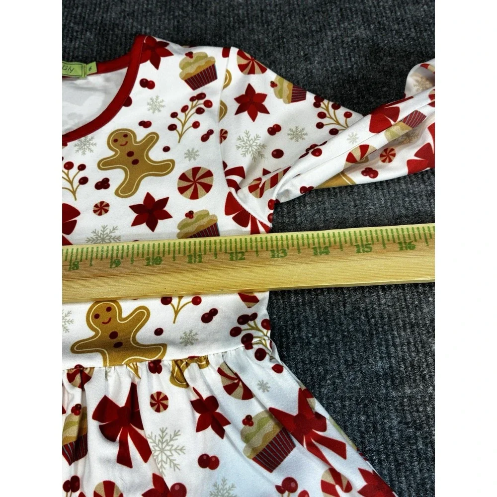 Millie Loves Lily Girls Size 6 Christmas Red White Gingerbread Long Sleeve Dress